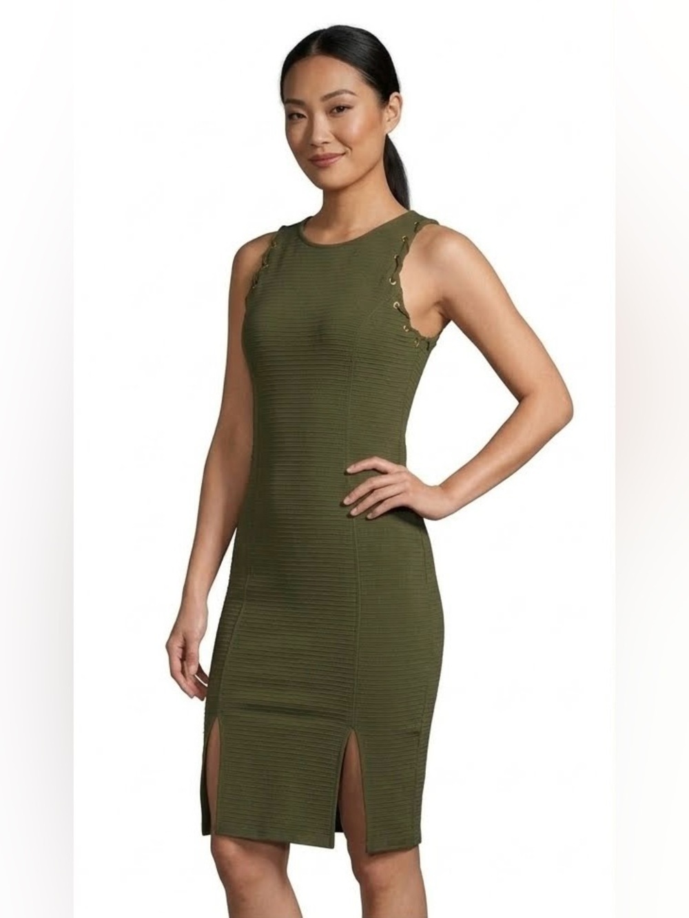 *Final Price* Bisou Bisou Sleeveless Grommet Shoulder Bodycon Dress Olive Green